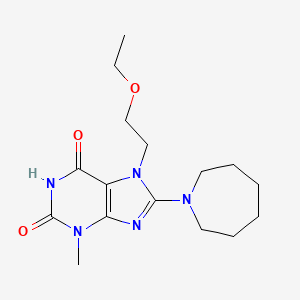 molecular formula C16H25N5O3 B2568765 8-(氮杂环戊-1-基)-7-(2-乙氧基乙基)-3-甲基-1H-嘌呤-2,6(3H,7H)-二酮 CAS No. 442864-60-0