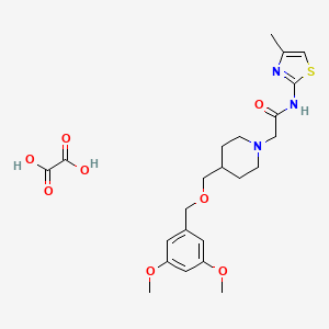 molecular formula C23H31N3O8S B2568772 2-(4-(((3,5-dimethoxybenzyl)oxy)methyl)piperidin-1-yl)-N-(4-methylthiazol-2-yl)acetamide oxalate CAS No. 1396876-99-5