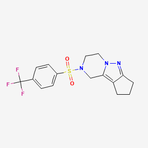 molecular formula C16H16F3N3O2S B2568783 2-((4-(trifluoromethyl)phenyl)sulfonyl)-2,3,4,7,8,9-hexahydro-1H-cyclopenta[3,4]pyrazolo[1,5-a]pyrazine CAS No. 2034414-23-6
