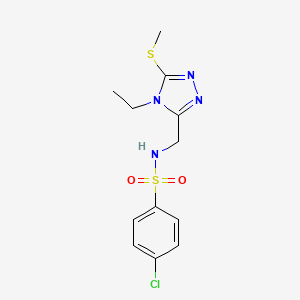 molecular formula C12H15ClN4O2S2 B2568811 4-氯-N-{[4-乙基-5-(甲硫基)-4H-1,2,4-三唑-3-基]甲基}苯磺酰胺 CAS No. 338421-92-4