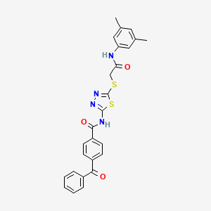molecular formula C26H22N4O3S2 B2568813 4-苯甲酰基-N-[5-[2-(3,5-二甲基苯胺基)-2-氧代乙基]硫代-1,3,4-噻二唑-2-基]苯甲酰胺 CAS No. 392296-75-2