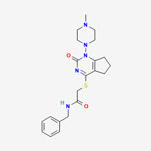 molecular formula C21H27N5O2S B2568837 N-benzyl-2-((1-(4-methylpiperazin-1-yl)-2-oxo-2,5,6,7-tetrahydro-1H-cyclopenta[d]pyrimidin-4-yl)thio)acetamide CAS No. 899951-34-9
