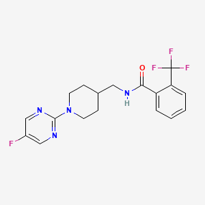 molecular formula C18H18F4N4O B2568873 N-((1-(5-fluoropyrimidin-2-yl)piperidin-4-yl)methyl)-2-(trifluoromethyl)benzamide CAS No. 2034470-54-5