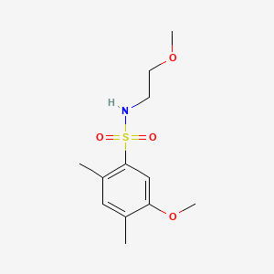 molecular formula C12H19NO4S B2568877 5-甲氧基-N-(2-甲氧基乙基)-2,4-二甲基苯磺酰胺 CAS No. 694484-21-4