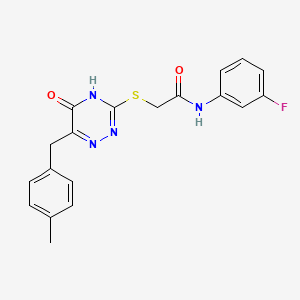molecular formula C19H17FN4O2S B2568878 N-(3-氟苯基)-2-((6-(4-甲基苄基)-5-氧代-4,5-二氢-1,2,4-三嗪-3-基)硫代)乙酰胺 CAS No. 898604-48-3