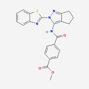 molecular formula C22H18N4O3S B2568900 Methyl 4-((2-(benzo[d]thiazol-2-yl)-2,4,5,6-tetrahydrocyclopenta[c]pyrazol-3-yl)carbamoyl)benzoate CAS No. 1172508-72-3
