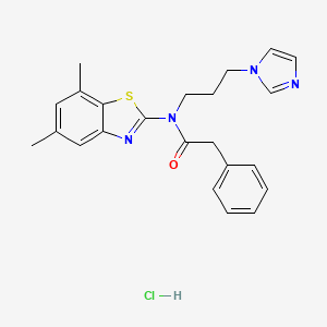 molecular formula C23H25ClN4OS B2568925 N-(3-(1H-imidazol-1-yl)propyl)-N-(5,7-dimethylbenzo[d]thiazol-2-yl)-2-phenylacetamide hydrochloride CAS No. 1216970-87-4