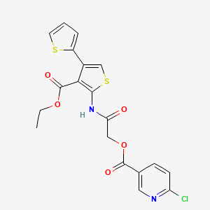 molecular formula C19H15ClN2O5S2 B2568927 [2-[(3-Ethoxycarbonyl-4-thiophen-2-ylthiophen-2-yl)amino]-2-oxoethyl] 6-chloropyridine-3-carboxylate CAS No. 878970-36-6