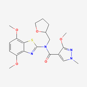 molecular formula C20H24N4O5S B2568936 N-(4,7-二甲氧基苯并[d]噻唑-2-基)-3-甲氧基-1-甲基-N-((四氢呋喃-2-基)甲基)-1H-吡唑-4-甲酰胺 CAS No. 1170420-05-9