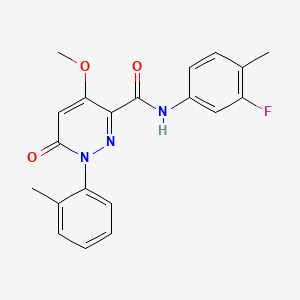 molecular formula C20H18FN3O3 B2568946 N-(3-氟-4-甲基苯基)-4-甲氧基-1-(2-甲基苯基)-6-氧代吡啶并二嗪-3-甲酰胺 CAS No. 941926-71-2