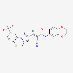 (E)-3-[1-[2-chloro-5-(trifluoromethyl)phenyl]-2,5-dimethylpyrrol-3-yl]-2-cyano-N-(2,3-dihydro-1,4-benzodioxin-6-yl)prop-2-enamide