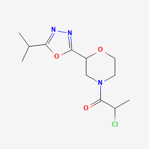 molecular formula C12H18ClN3O3 B2568949 2-Chloro-1-[2-(5-propan-2-yl-1,3,4-oxadiazol-2-yl)morpholin-4-yl]propan-1-one CAS No. 2411287-92-6