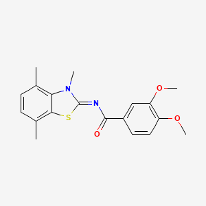 molecular formula C19H20N2O3S B2568969 3,4-dimethoxy-N-(3,4,7-trimethyl-1,3-benzothiazol-2-ylidene)benzamide CAS No. 868369-54-4