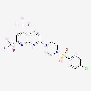 molecular formula C20H15ClF6N4O2S B2568990 7-{4-[(4-Chlorophenyl)sulfonyl]piperazino}-2,4-bis(trifluoromethyl)[1,8]naphthyridine CAS No. 320417-95-6