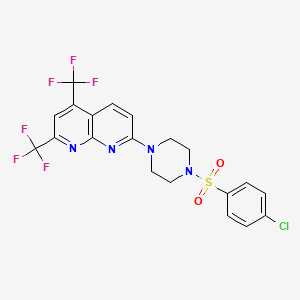 molecular formula C20H15ClF6N4O2S B2568990 7-[4-(4-chlorobenzenesulfonyl)piperazin-1-yl]-2,4-bis(trifluoromethyl)-1,8-naphthyridine CAS No. 320417-95-6