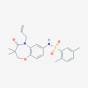 molecular formula C22H26N2O4S B2568998 N-(5-烯丙基-3,3-二甲基-4-氧代-2,3,4,5-四氢苯并[b][1,4]恶杂环庚-7-基)-2,5-二甲基苯磺酰胺 CAS No. 922078-16-8