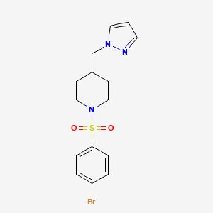 molecular formula C15H18BrN3O2S B2569010 4-((1H-吡唑-1-基)甲基)-1-((4-溴苯基)磺酰基)哌啶 CAS No. 1396884-27-7