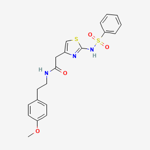 molecular formula C20H21N3O4S2 B2569022 N-[2-(4-methoxyphenyl)ethyl]-2-{2-[(phenylsulfonyl)amino]-1,3-thiazol-4-yl}acetamide CAS No. 922054-73-7