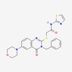 molecular formula C24H23N5O3S2 B2569023 2-((3-benzyl-6-morpholino-4-oxo-3,4-dihydroquinazolin-2-yl)thio)-N-(thiazol-2-yl)acetamide CAS No. 422278-90-8