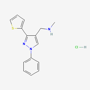 molecular formula C15H16ClN3S B2569038 methyl({[1-phenyl-3-(thiophen-2-yl)-1H-pyrazol-4-yl]methyl})amine hydrochloride CAS No. 1052547-29-1
