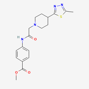 molecular formula C18H22N4O3S B2569039 Methyl 4-(2-(4-(5-methyl-1,3,4-thiadiazol-2-yl)piperidin-1-yl)acetamido)benzoate CAS No. 1323566-21-7
