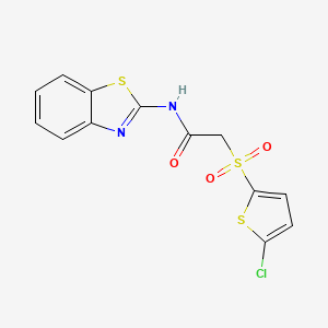 molecular formula C13H9ClN2O3S3 B2569043 N-(1,3-benzothiazol-2-yl)-2-[(5-chlorothiophen-2-yl)sulfonyl]acetamide CAS No. 1021021-02-2
