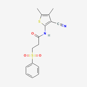 molecular formula C16H16N2O3S2 B2569074 3-(benzenesulfonyl)-N-(3-cyano-4,5-dimethylthiophen-2-yl)propanamide CAS No. 896305-82-1