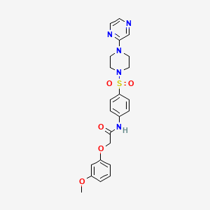 molecular formula C23H25N5O5S B2569076 2-(3-methoxyphenoxy)-N-(4-((4-(pyrazin-2-yl)piperazin-1-yl)sulfonyl)phenyl)acetamide CAS No. 1021077-05-3