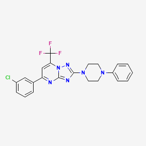 molecular formula C22H18ClF3N6 B2569080 5-(3-Chlorophenyl)-2-(4-phenylpiperazino)-7-(trifluoromethyl)[1,2,4]triazolo[1,5-a]pyrimidine CAS No. 691873-02-6