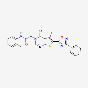 molecular formula C24H19N5O3S B2569092 2-(5-甲基-4-氧代-6-(3-苯基-1,2,4-噁二唑-5-基)噻吩并[2,3-d]嘧啶-3(4H)-基)-N-(邻甲苯基)乙酰胺 CAS No. 1242984-41-3