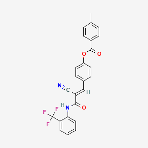 molecular formula C25H17F3N2O3 B2569093 4-{(E)-2-CYANO-3-OXO-3-[2-(TRIFLUOROMETHYL)ANILINO]-1-PROPENYL}PHENYL 4-METHYLBENZOATE CAS No. 380477-17-8