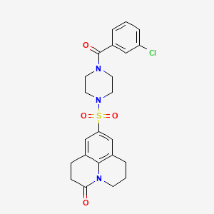 molecular formula C23H24ClN3O4S B2569096 9-((4-(3-chlorobenzoyl)piperazin-1-yl)sulfonyl)-1,2,6,7-tetrahydropyrido[3,2,1-ij]quinolin-3(5H)-one CAS No. 946361-64-4