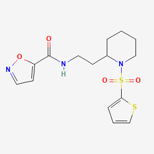 molecular formula C15H19N3O4S2 B2569098 N-(2-(1-(thiophen-2-ylsulfonyl)piperidin-2-yl)ethyl)isoxazole-5-carboxamide CAS No. 1210806-74-8