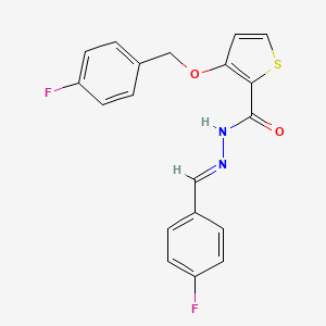 molecular formula C19H14F2N2O2S B2569114 3-[(4-fluorobenzyl)oxy]-N'-[(E)-(4-fluorophenyl)methylidene]-2-thiophenecarbohydrazide CAS No. 478246-48-9