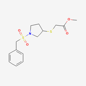 molecular formula C14H19NO4S2 B2569115 Methyl 2-((1-(benzylsulfonyl)pyrrolidin-3-yl)thio)acetate CAS No. 2034472-01-8