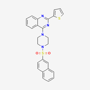 molecular formula C26H22N4O2S2 B2569127 4-(4-Naphthalen-2-ylsulfonylpiperazin-1-yl)-2-thiophen-2-ylquinazoline CAS No. 1090708-11-4
