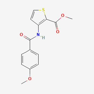 molecular formula C14H13NO4S B2569132 3-[[(4-Methoxyphenyl)-oxomethyl]amino]-2-thiophenecarboxylic acid methyl ester CAS No. 544656-81-7