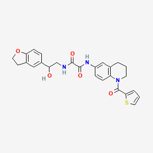molecular formula C26H25N3O5S B2569138 N1-(2-(2,3-dihydrobenzofuran-5-yl)-2-hydroxyethyl)-N2-(1-(thiophene-2-carbonyl)-1,2,3,4-tetrahydroquinolin-6-yl)oxalamide CAS No. 1421504-56-4