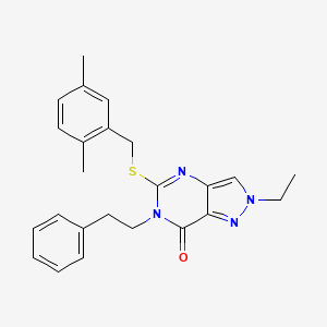molecular formula C24H26N4OS B2569144 5-[(2,5-dimethylbenzyl)thio]-2-ethyl-6-(2-phenylethyl)-2,6-dihydro-7H-pyrazolo[4,3-d]pyrimidin-7-one CAS No. 894923-53-6