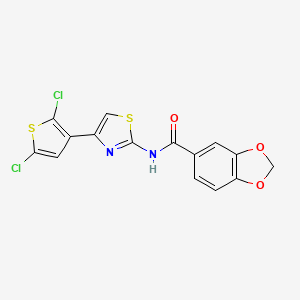 molecular formula C15H8Cl2N2O3S2 B2569176 N-(4-(2,5-二氯噻吩-3-基)噻唑-2-基)苯并[d][1,3]二氧杂环-5-甲酰胺 CAS No. 922085-21-0
