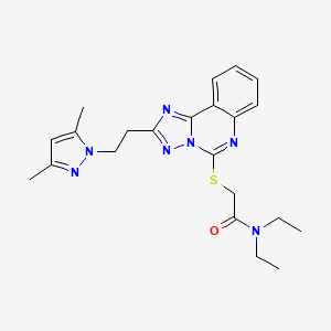 molecular formula C22H27N7OS B2569184 2-[[2-[2-(3,5-dimethylpyrazol-1-yl)ethyl]-[1,2,4]triazolo[1,5-c]quinazolin-5-yl]sulfanyl]-N,N-diethylacetamide CAS No. 1024384-07-3