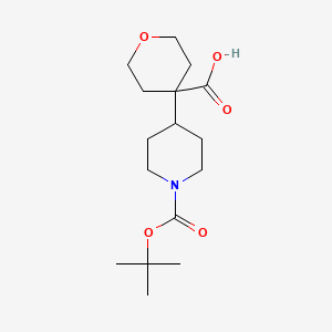 molecular formula C16H27NO5 B2569188 4-{1-[(Tert-butoxy)carbonyl]piperidin-4-yl}oxane-4-carboxylic acid CAS No. 2225142-28-7