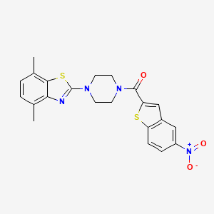 molecular formula C22H20N4O3S2 B2569190 (4-(4,7-Dimethylbenzo[d]thiazol-2-yl)piperazin-1-yl)(5-nitrobenzo[b]thiophen-2-yl)methanone CAS No. 897485-13-1
