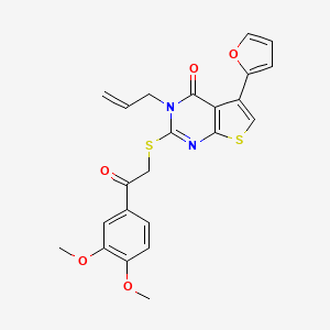 molecular formula C23H20N2O5S2 B2569195 2-[2-(3,4-Dimethoxyphenyl)-2-oxoethyl]sulfanyl-5-(furan-2-yl)-3-prop-2-enylthieno[2,3-d]pyrimidin-4-one CAS No. 503431-83-2