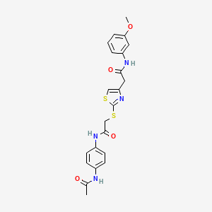 molecular formula C22H22N4O4S2 B2569196 N-(4-acetamidophenyl)-2-((4-(2-((3-methoxyphenyl)amino)-2-oxoethyl)thiazol-2-yl)thio)acetamide CAS No. 941961-13-3