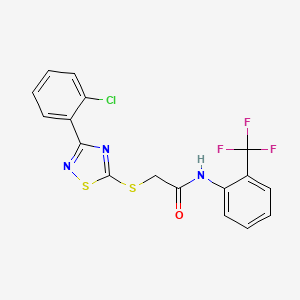 molecular formula C17H11ClF3N3OS2 B2569197 2-[[3-(2-chlorophenyl)-1,2,4-thiadiazol-5-yl]sulfanyl]-N-[2-(trifluoromethyl)phenyl]acetamide CAS No. 864919-34-6