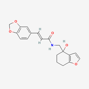 molecular formula C19H19NO5 B2569216 (E)-3-(苯并[d][1,3]二氧杂环-5-基)-N-((4-羟基-4,5,6,7-四氢苯并呋喃-4-基)甲基)丙烯酰胺 CAS No. 2321334-16-9