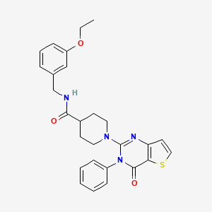molecular formula C27H28N4O3S B2569217 2-(6-isopropyl-5,7-dioxo-2-piperidin-1-yl-6,7-dihydro[1,3]thiazolo[4,5-d]pyrimidin-4(5H)-yl)-N-(4-methylphenyl)acetamide CAS No. 1112411-93-4