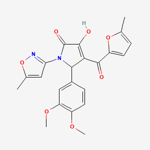 molecular formula C22H20N2O7 B2569220 5-(3,4-dimethoxyphenyl)-3-hydroxy-4-(5-methylfuran-2-carbonyl)-1-(5-methylisoxazol-3-yl)-1H-pyrrol-2(5H)-one CAS No. 618872-76-7