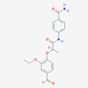 molecular formula C19H20N2O5 B2569222 4-[2-(2-乙氧基-4-甲酰基苯氧基)丙酰氨基]苯甲酰胺 CAS No. 1090928-00-9